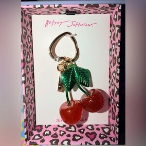 🍒NIB Betsey Johnson Cherry Keychain with Red and Green Accents